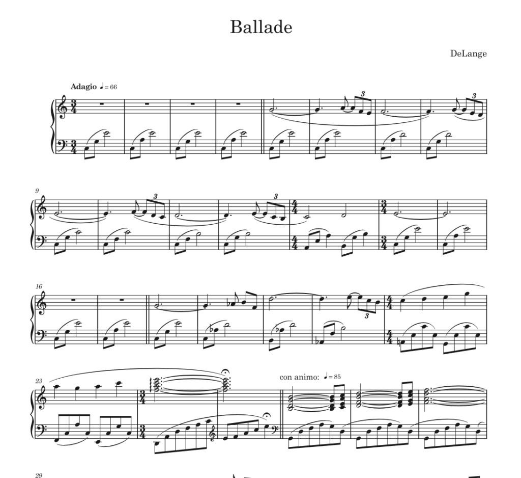 Ballade by DeLange pdf download piano sheet music